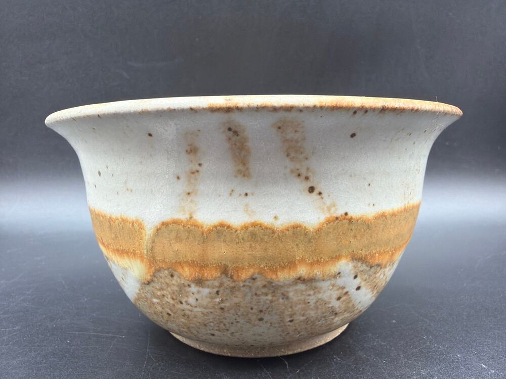 Vintage Signed RC Studio Pottery Bowl 5.5" Speckled Stoneware Floral Handmade